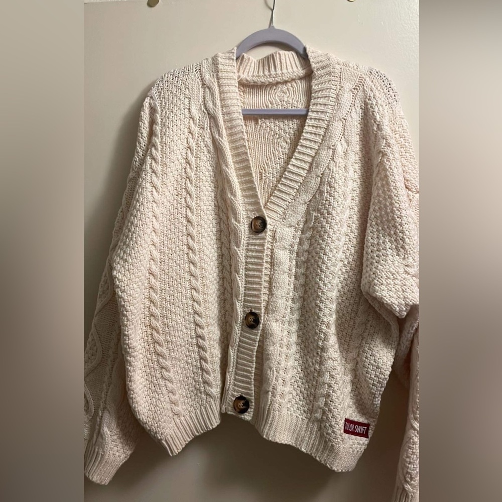 Taylor Swift Cream Cable Knit Button-Up Cardigan